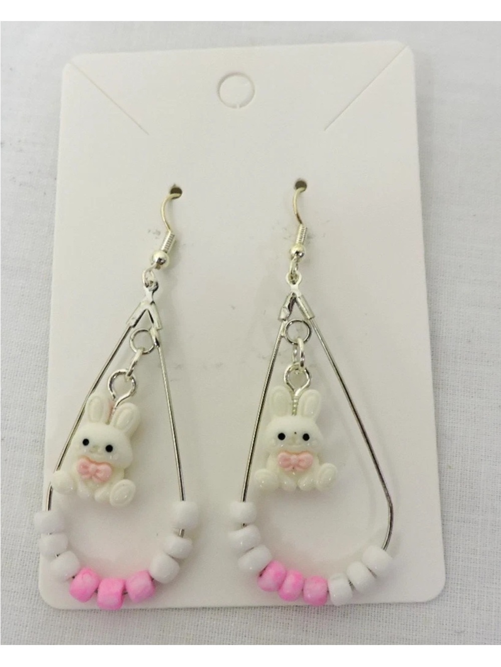 Swinging Bunny Colorful Dangle Earrings Handcrafted
